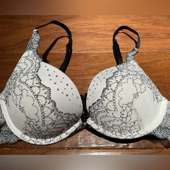 Lace Overlay Bra with Black Straps